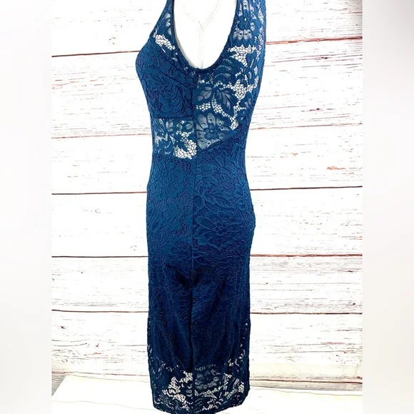 Windsor Navy Lace Bodycon Midi Dress Size M - Picture 5 of 11